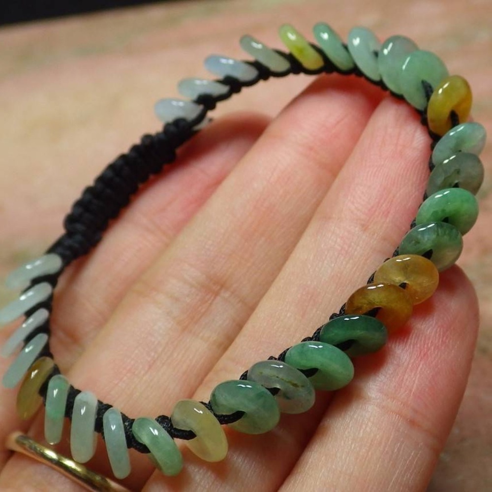 Certified 3 Color Natural A JADE Jadeite Bead Beads Bangle Circle Bracelet 翡翠手链